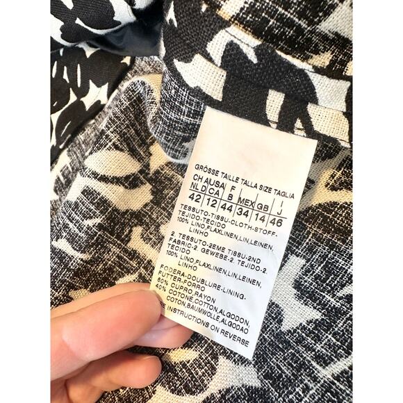 MaxMara 100% Pure Flax Linen Blazer Italy 12 Patterned Black White Single Button - Picture 10 of 13